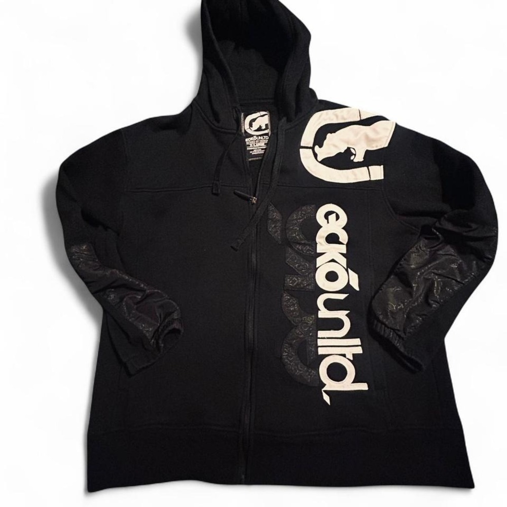 Ecko‎ unltd xl men's black/white hoodie y2k EUc zip up
